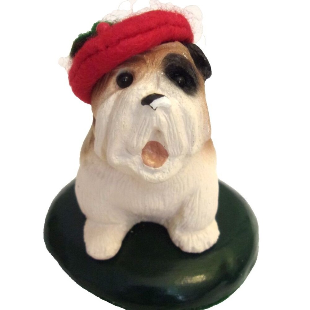 Byers' Choice Caroler Bulldog Figurine Red Beret Holly Berry 1999 Vintage